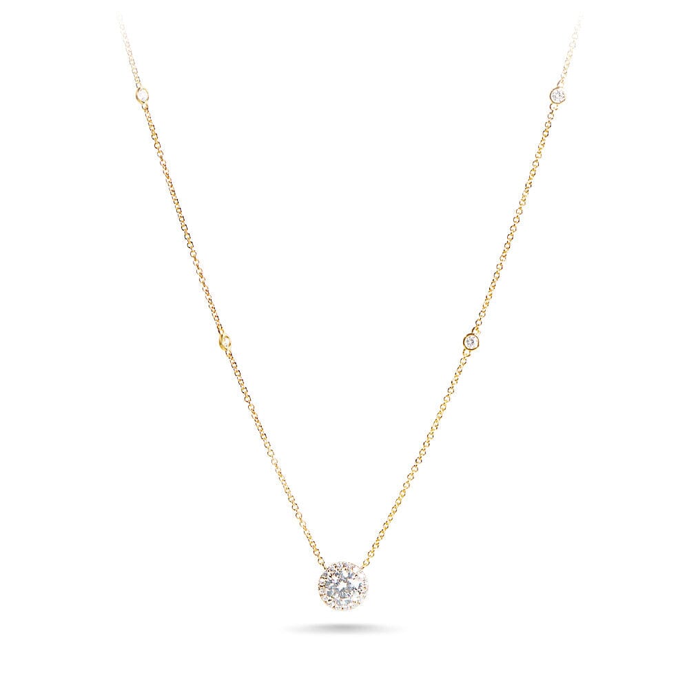 Halo Station Necklace with 1.00ct of Laboratory Grown Diamonds in 9ct Yellow Gold Bevilles Jewellers 