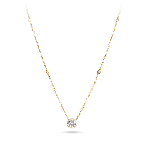 Halo Station Necklace with 1.00ct of Laboratory Grown Diamonds in 9ct Yellow Gold Bevilles Jewellers 