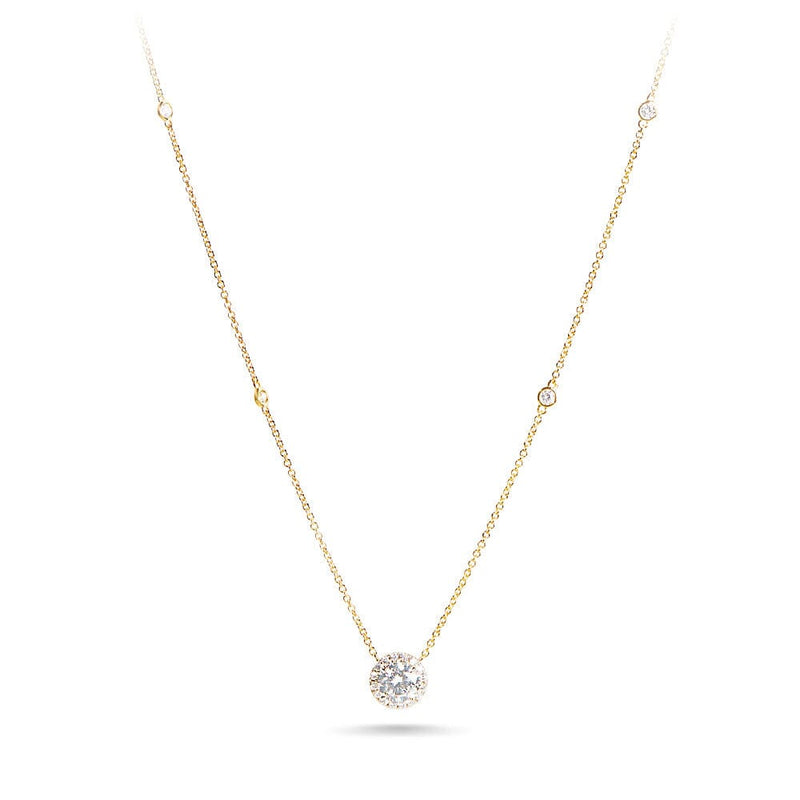 Halo Station Necklace with 1.00ct of Laboratory Grown Diamonds in 9ct Yellow Gold Bevilles Jewellers 
