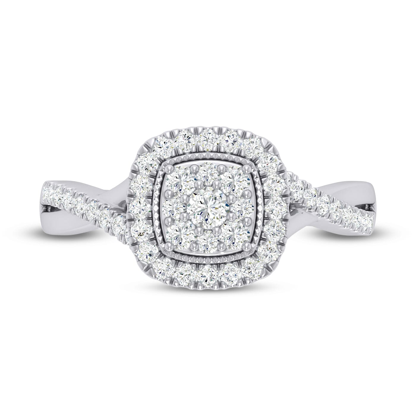 Meera Halo Ring with 1/2ct of Laboratory Grown Diamonds in 9ct White Gold Rings Bevilles 