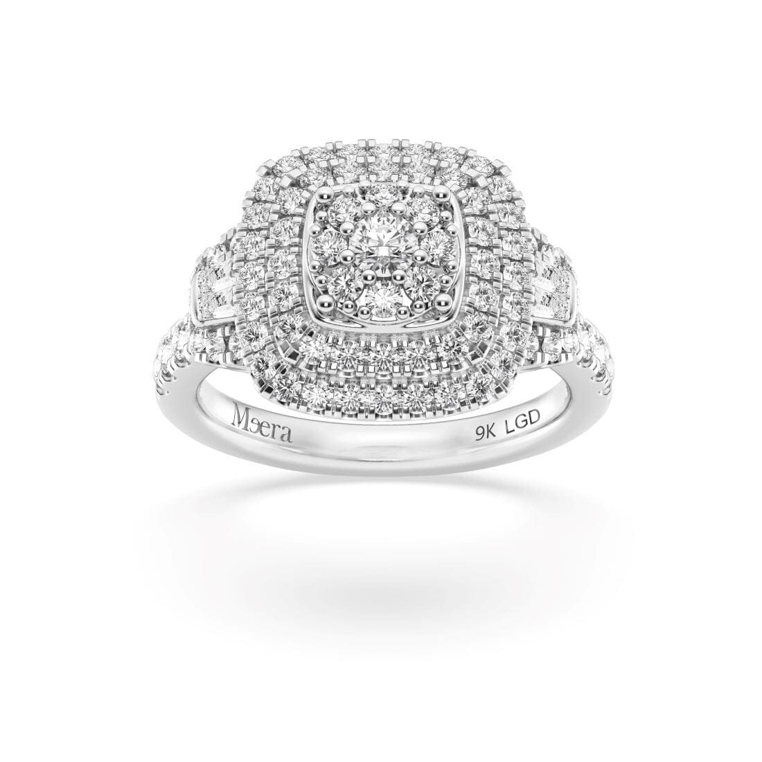 Meera Double Halo Ring with 1.00ct of Laboratory Grown Diamonds in 9ct White Gold Rings Bevilles 