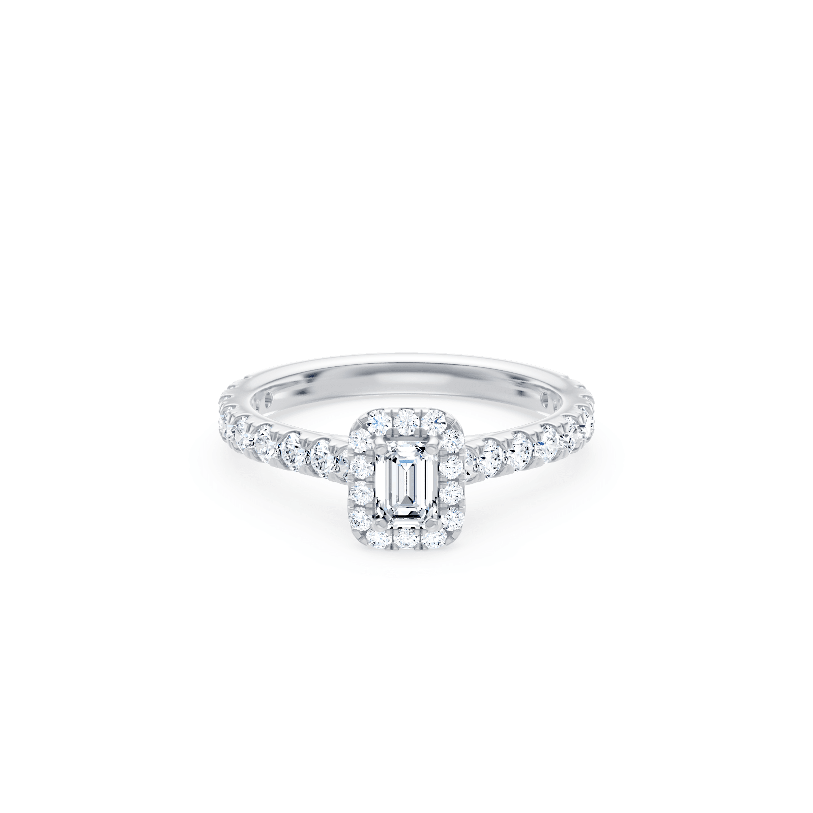 Emerald Cut Halo Ring with 1.10ct of Laboratory Grown Diamonds in 9ct White Gold Bevilles 