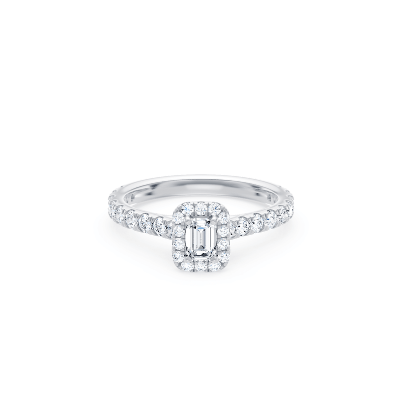 Emerald Cut Halo Ring with 1.10ct of Laboratory Grown Diamonds in 9ct White Gold Bevilles 
