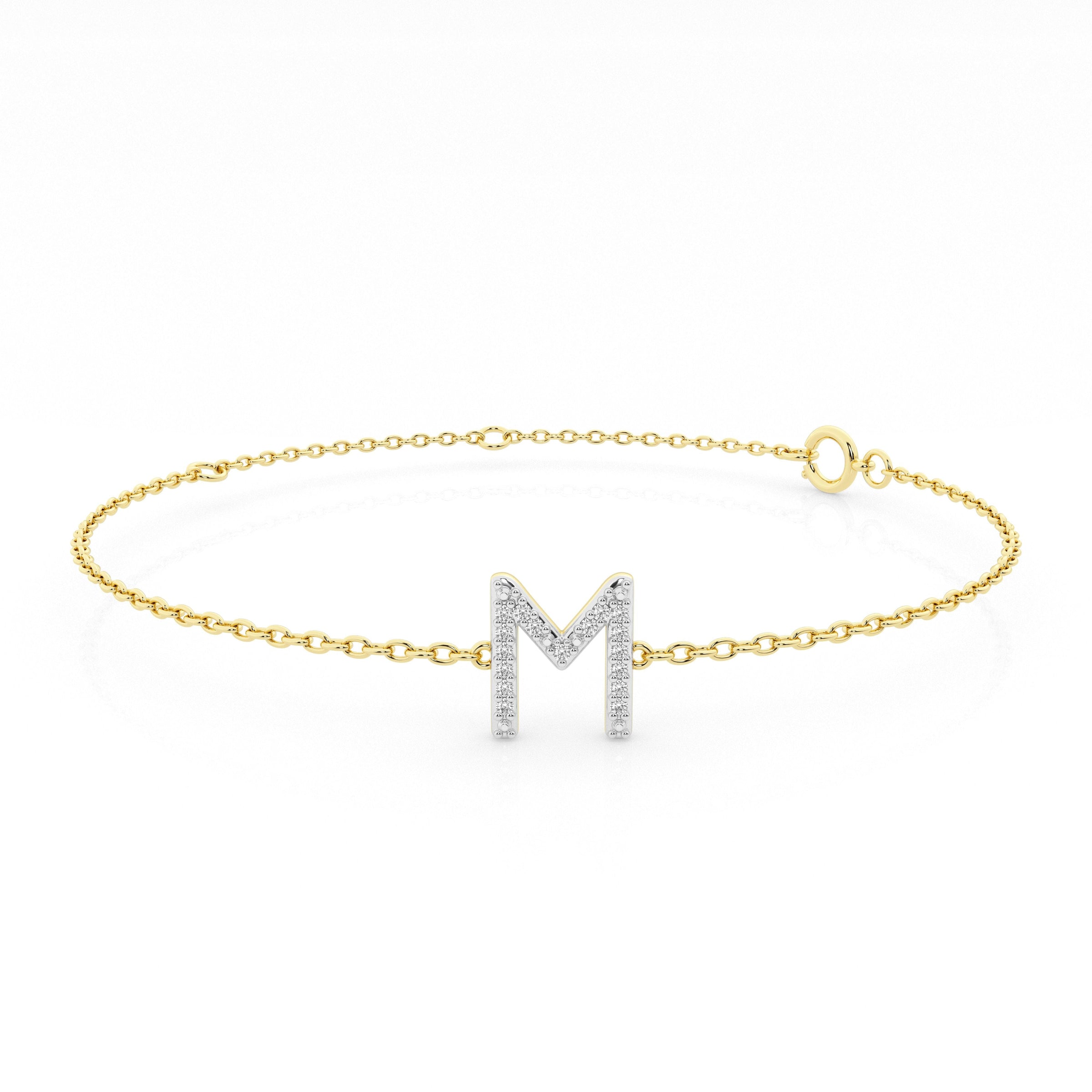 Diamond Initial Slider Bracelet in 9ct Yellow Gold Bracelets Bevilles M 