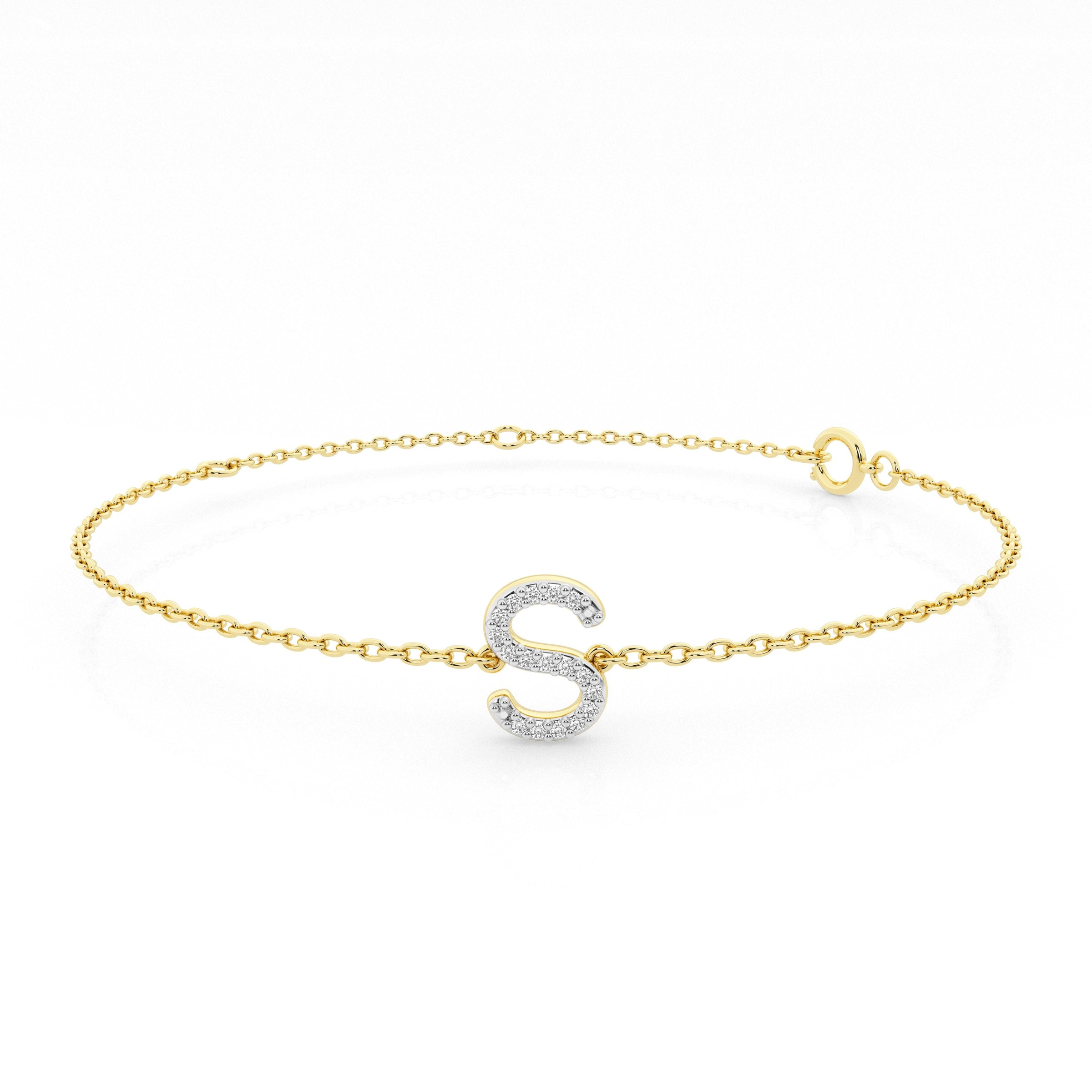 Diamond Initial Slider Bracelet in 9ct Yellow Gold Bracelets Bevilles S 