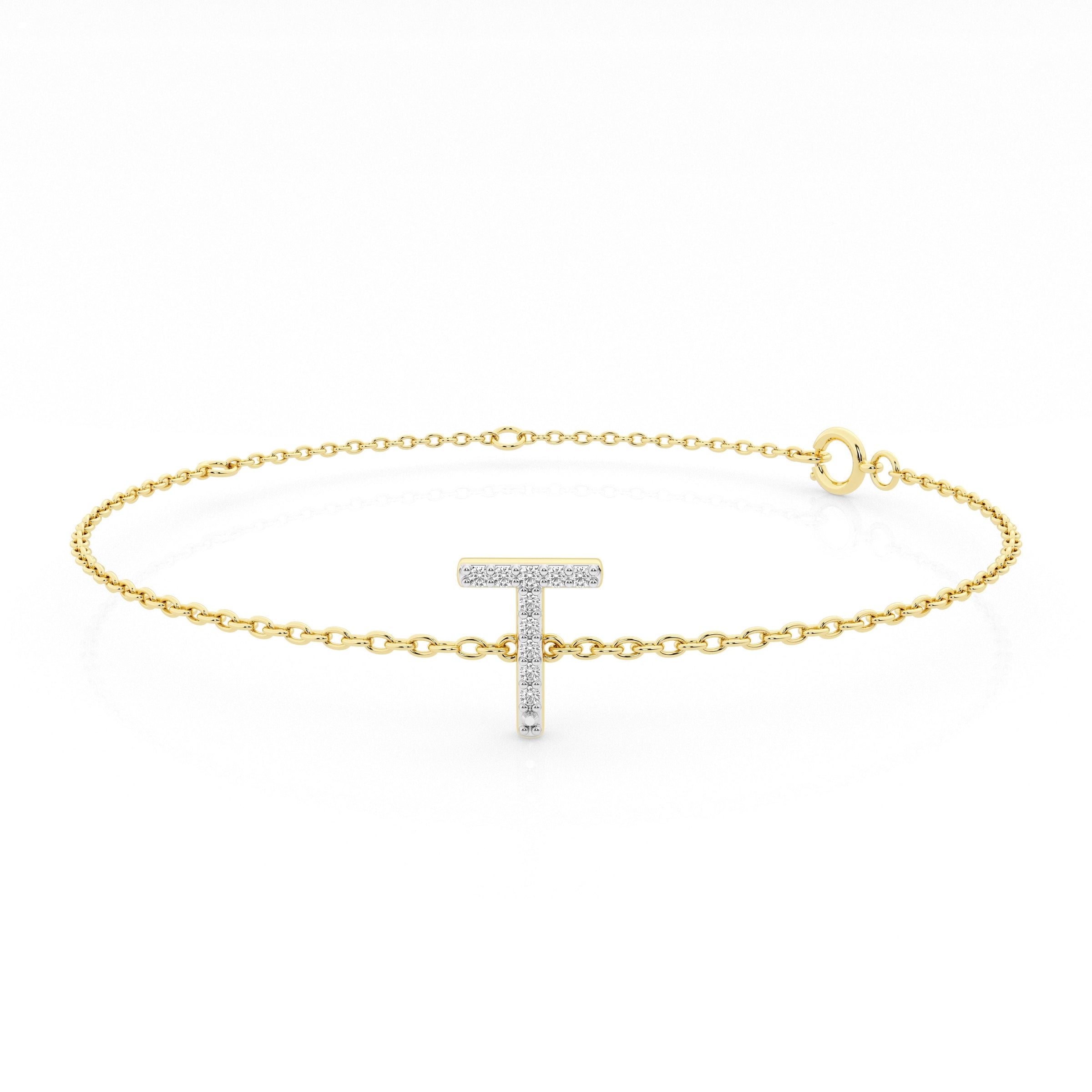 Diamond Initial Slider Bracelet in 9ct Yellow Gold Bracelets Bevilles T 