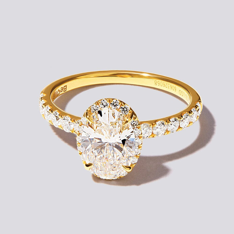 Hidden Halo Oval Solitaire Ring with 2.00ct of Laboratory Grown Diamonds in 18ct Yellow and White Gold Bevilles Jewellers 