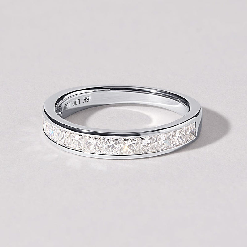 Princess Cut Chanel Set Anniversary Band with 1.00ct of Laboratory Grown Diamonds in 18ct White Gold Rings Bevilles 