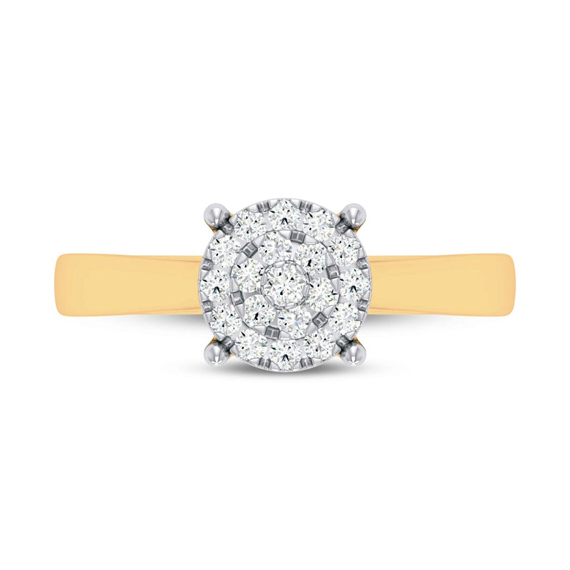 Cluster Solitaire Look Halo Ring with 0.25ct of Diamonds in 9ct Yellow Gold Rings Bevilles 