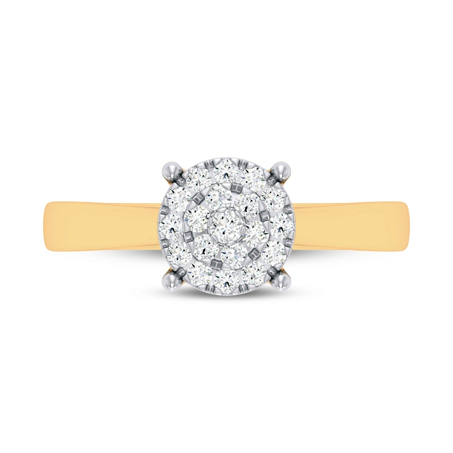 Cluster Solitaire Look Halo Ring with 0.25ct of Diamonds in 9ct Yellow Gold Rings Bevilles 