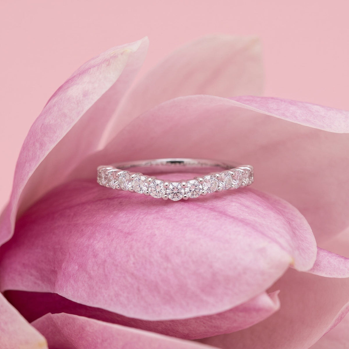 Grown Gorgeous Round Brilliant Curved Wedder Ring with 0.64tw of Laboratory-Grown Diamonds in 14kt White Gold Rings Bevilles 