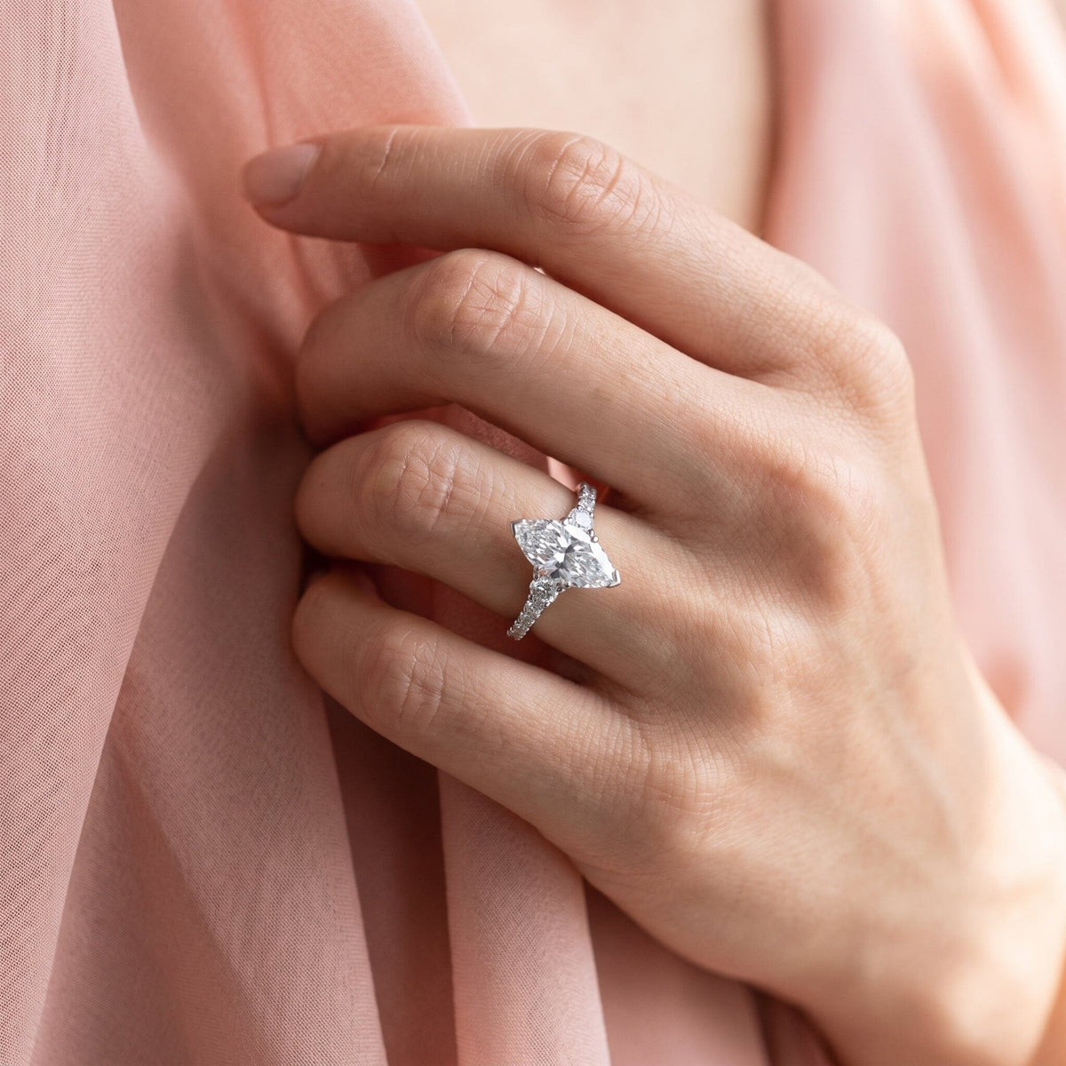 Grown Gorgeous Marquise Solitaire Shoulder Ring with 2.17tw of Laboratory-Grown Diamonds in 14kt White Gold Rings Bevilles 