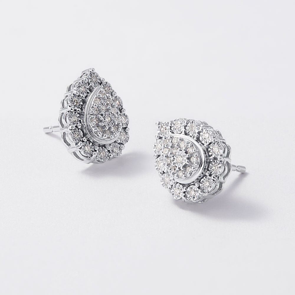 Pear Shape Composite Earrings with 0.15ct of Diamonds in Sterling Silver Earrings Bevilles 
