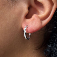 Diamond Set Plait Hoop Earrings in Sterling Silver Earrings Bevilles 