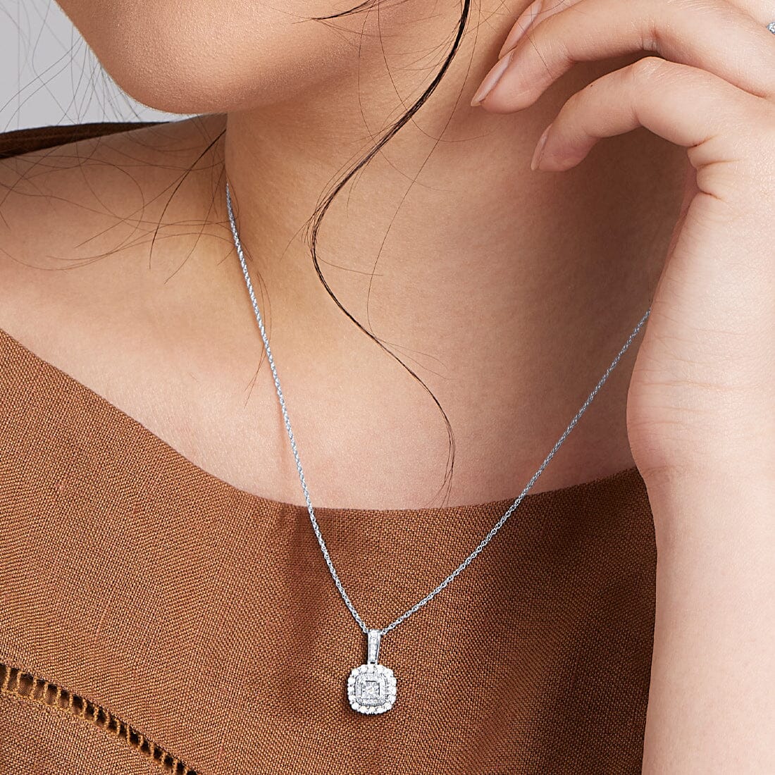 Miracle Halo Necklace with 0.16ct of Diamonds in Sterling Silver Necklaces Bevilles 