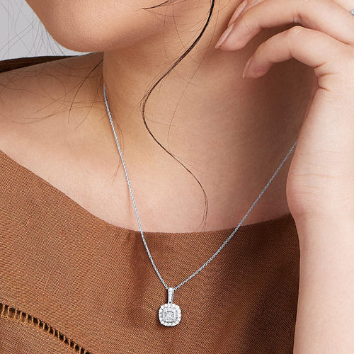 Miracle Halo Necklace with 0.16ct of Diamonds in Sterling Silver Necklaces Bevilles 
