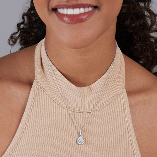 Fancy Pear Shape Necklace with 0.15ct of Diamonds in Sterling Silver Necklaces Bevilles 