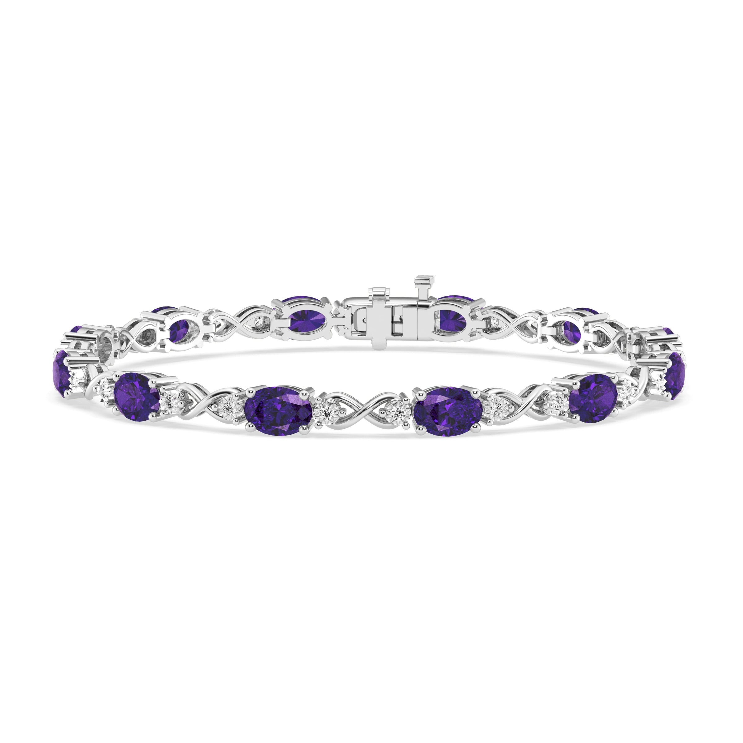 Oval Amethyst Infinity Bracelet with 1/5ct of Diamonds in Sterling Silver Bracelets Bevilles 