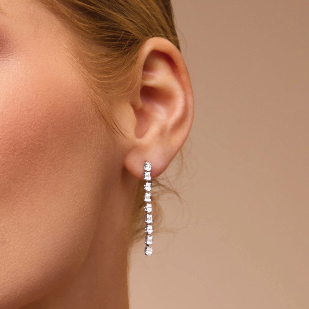 Oval and Emerald Cut Drop Stud Earrings with 1.50ct of Laboratory Grown Diamonds in Platinum and Sterling Silver Earrings Bevilles Jewellers 