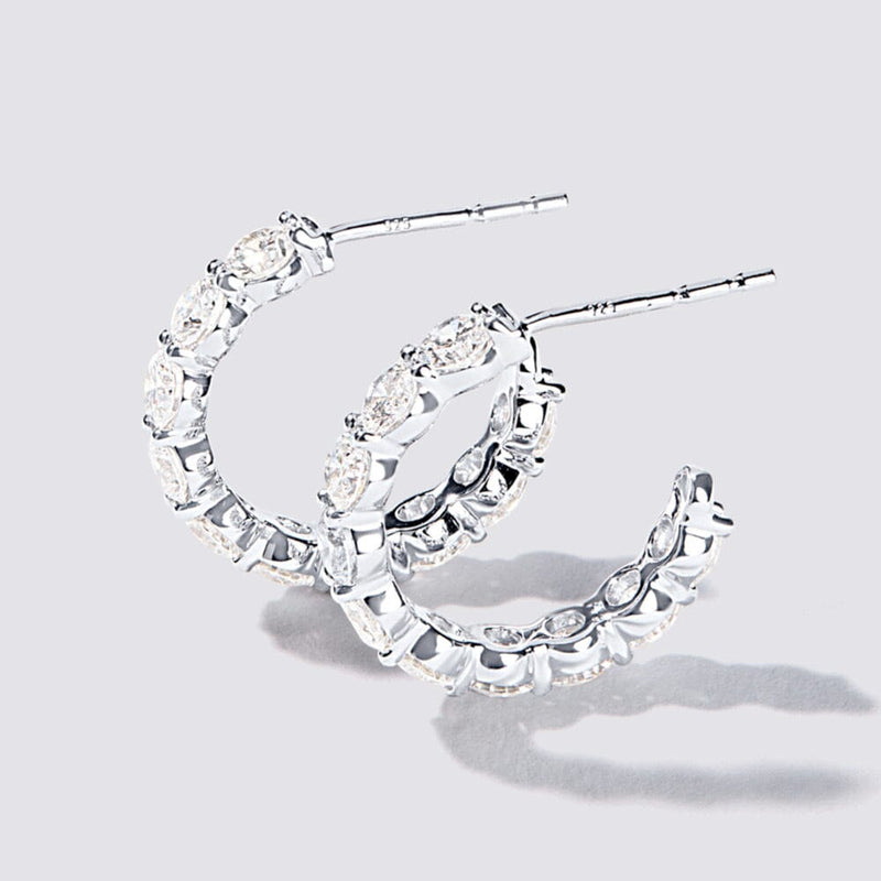 J Hoop Stud Earrings with 2.00ct of Laboratory Grown Diamonds in Sterling Silver and Platinum Earrings Bevilles Jewellers 