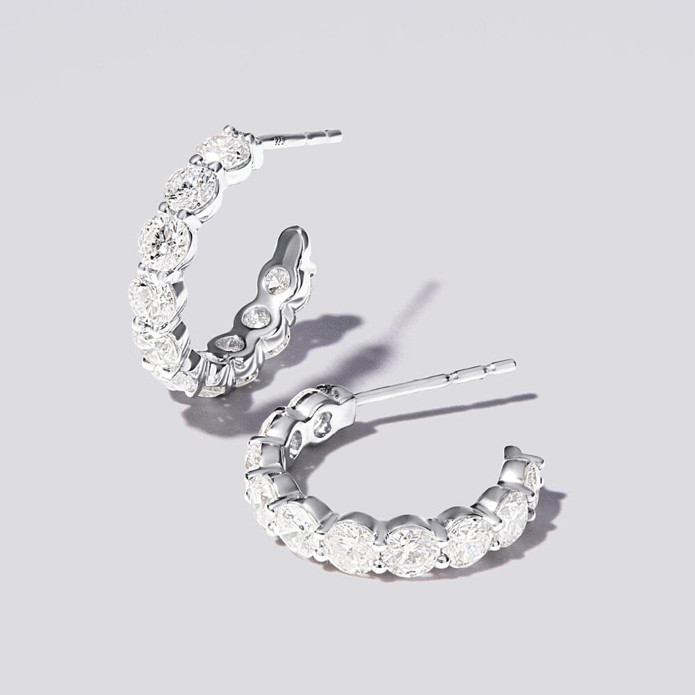 J Hoop Stud Earrings with 2.00ct of Laboratory Grown Diamonds in Sterling Silver and Platinum Earrings Bevilles Jewellers 