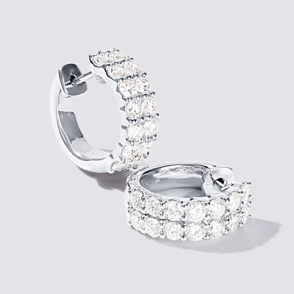 Double Row Hoop Earrings with 2.00ct of Laboratory Grown Diamonds in Sterling Silver and Platinum Earrings Bevilles Jewellers 