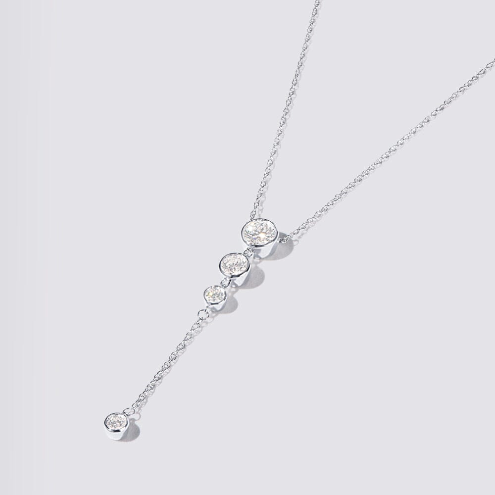 Bezel Set Lariat Necklace with 1.00ct of Laboratory Grown Diamonds in Sterling Silver and Platinum Bevilles Jewellers 