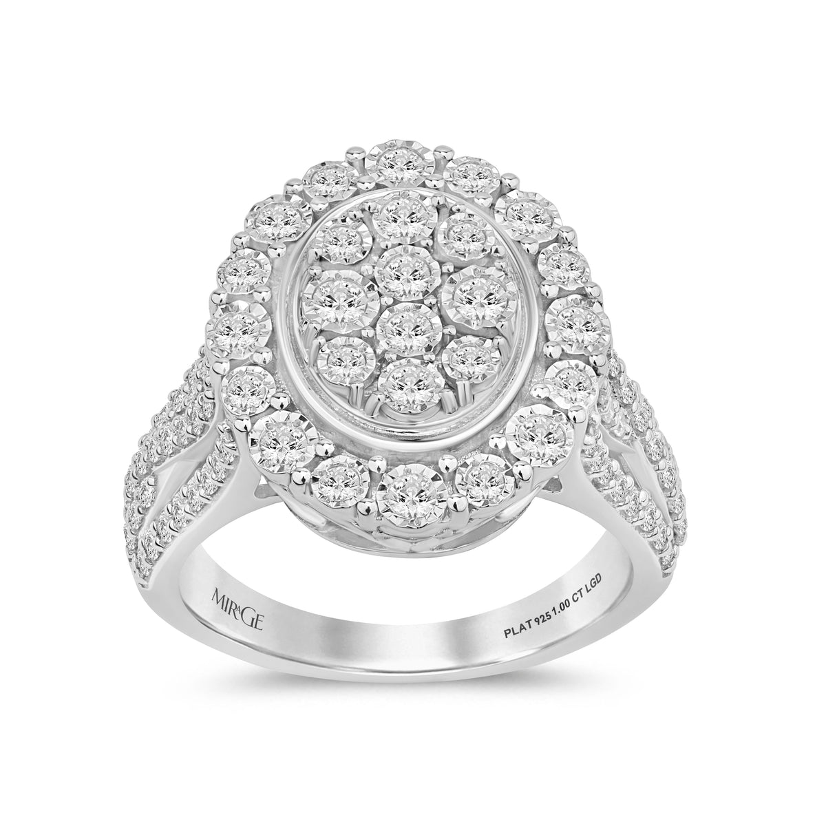 Fancy Halo Oval Shaped Ring with 1.00ct of Laboratory Grown Diamonds in Sterling Silver and Platinum Rings Bevilles 