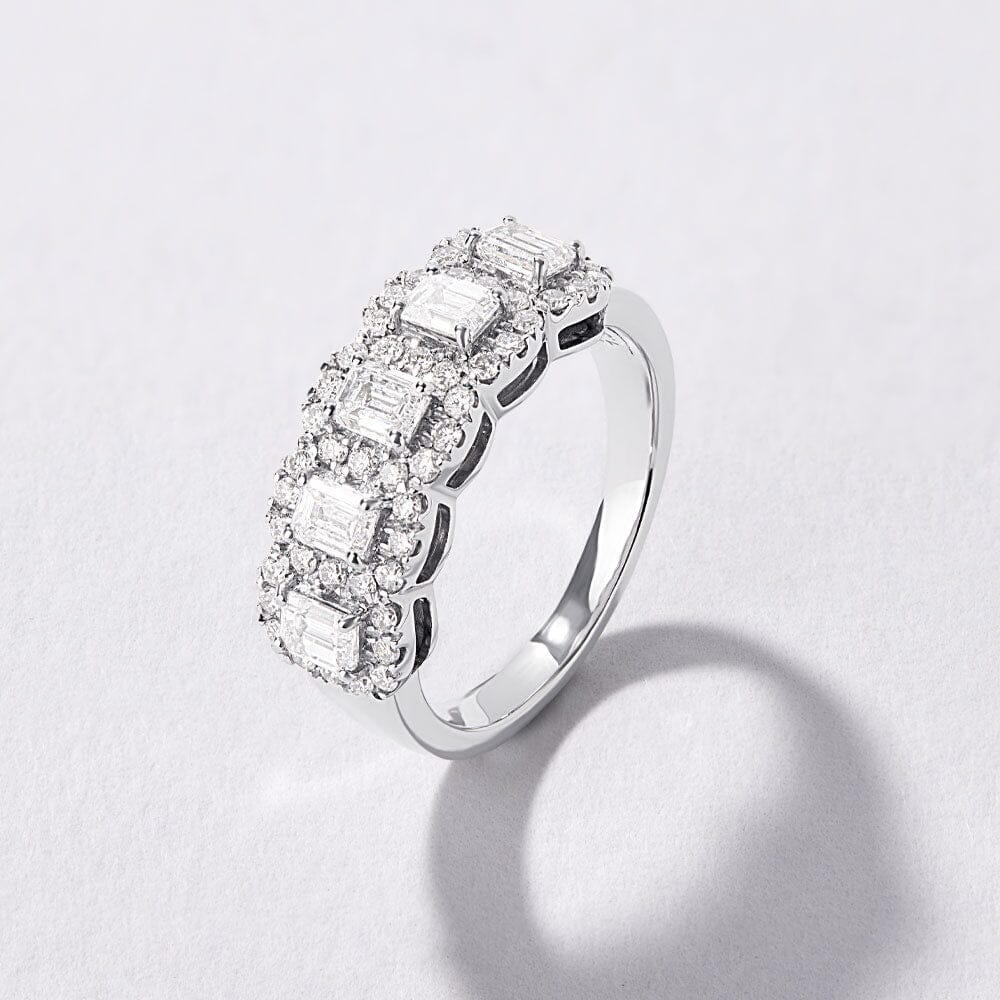 Emerald Cut Multi Station Dress Ring with 1.30ct of Laboratory Grown Diamonds in Sterling Silver and Platinum Rings Bevilles 