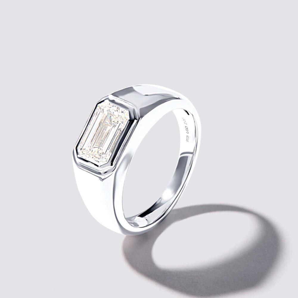 2.00ct Laboratory Grown Diamond Emerald Cut Solitaire Men's Ring in Sterling Silver and Platinum Bevilles Jewellers 