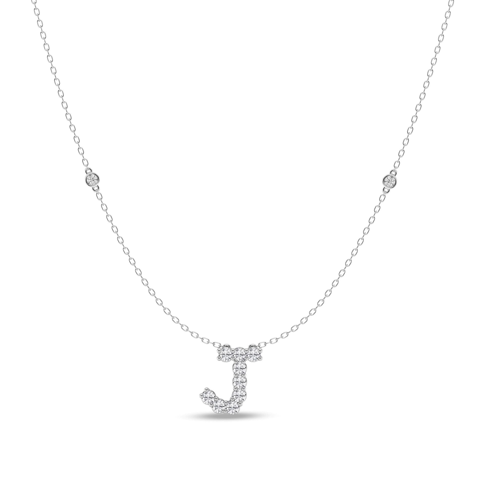 Brilliant Claw Initial J Slider Necklace with 0.40ct of Laboratory Grown Diamonds in Mirage Sterling Silver and Platinum Necklaces Bevilles 