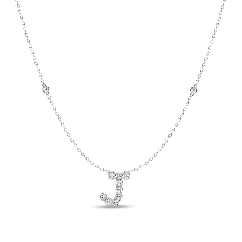 Brilliant Claw Initial J Slider Necklace with 0.40ct of Laboratory Grown Diamonds in Mirage Sterling Silver and Platinum Necklaces Bevilles 