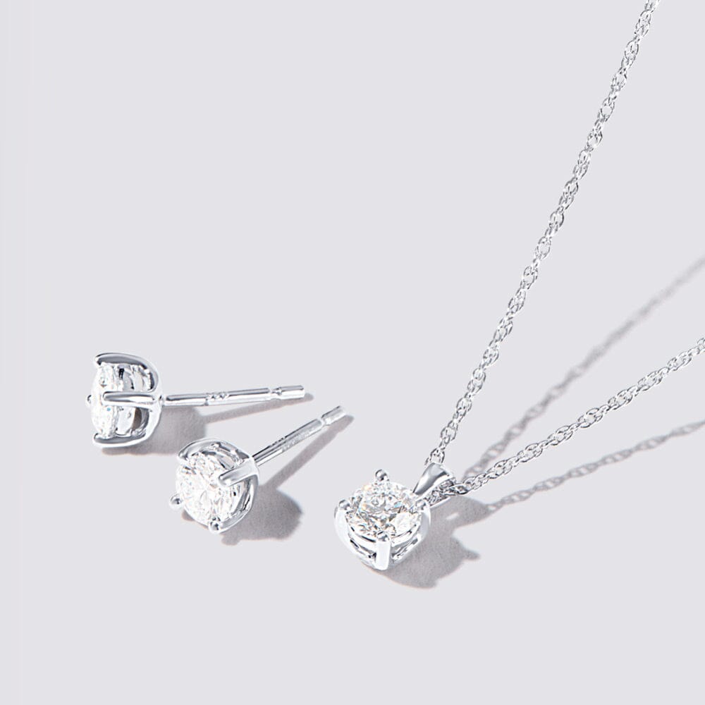 Earring and Necklace Set with 1.00ct of Laboratory Grown Diamonds in Sterling Silver and Platinum Bevilles Jewellers 