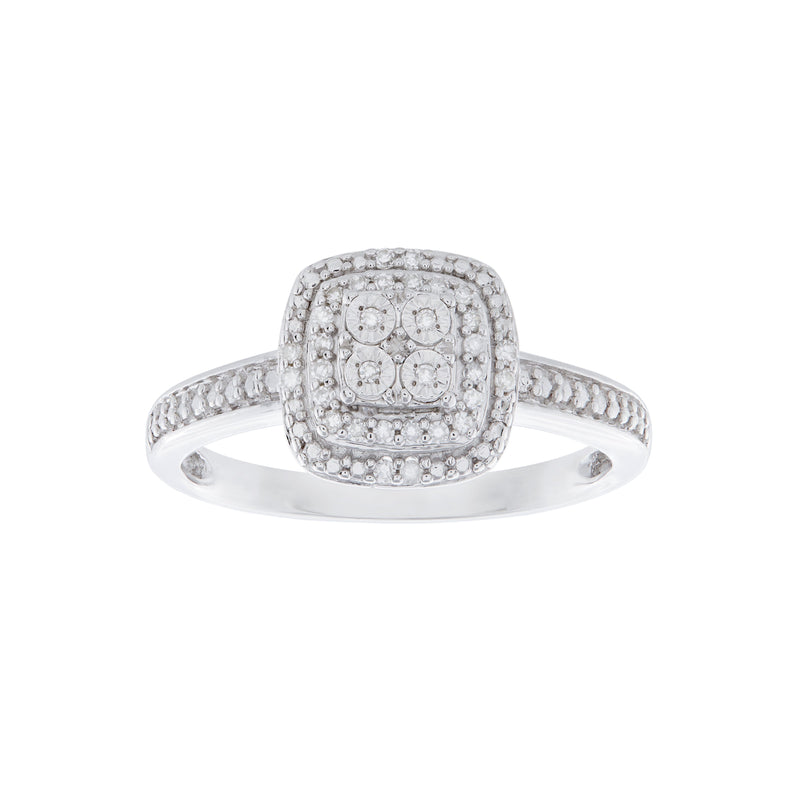 Double Halo Miracle Ring with 0.10ct of Diamonds in Sterling Silver Rings Bevilles 