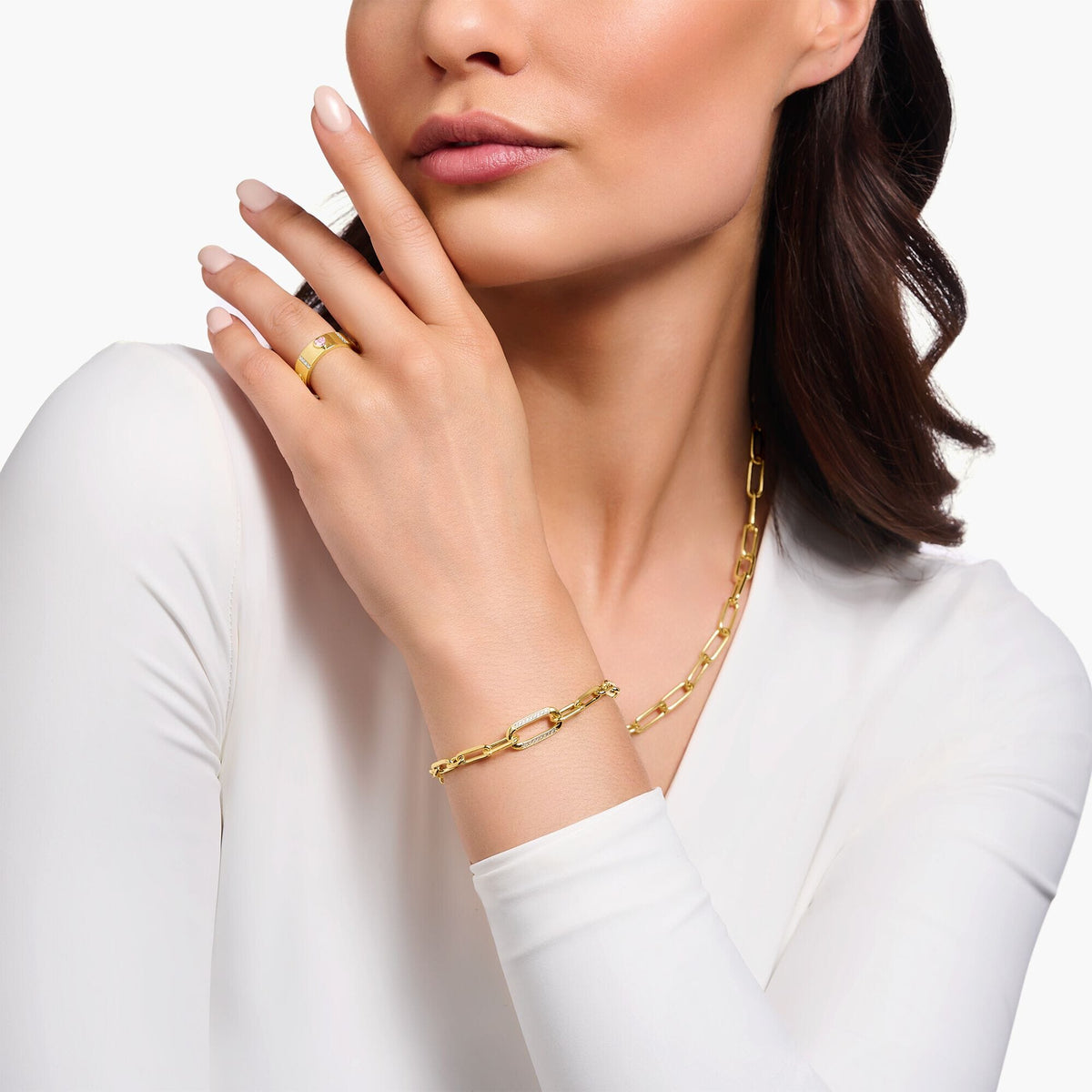 THOMAS SABO Golden Link Bracelet with Anchor Element and Zirconia Bracelets Thomas Sabo 