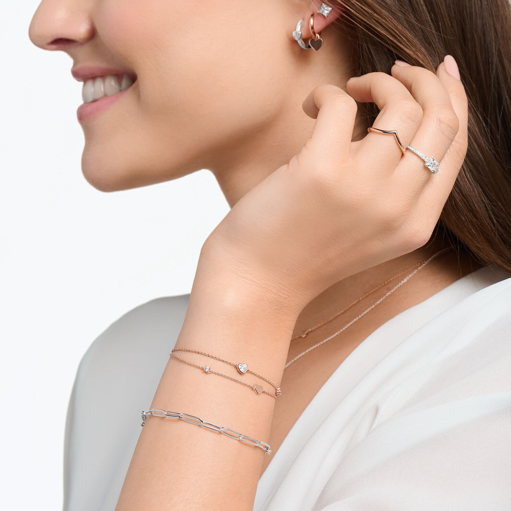 Thomas Sabo Bracelet with hearts and white stones rose gold Bracelets Thomas Sabo 