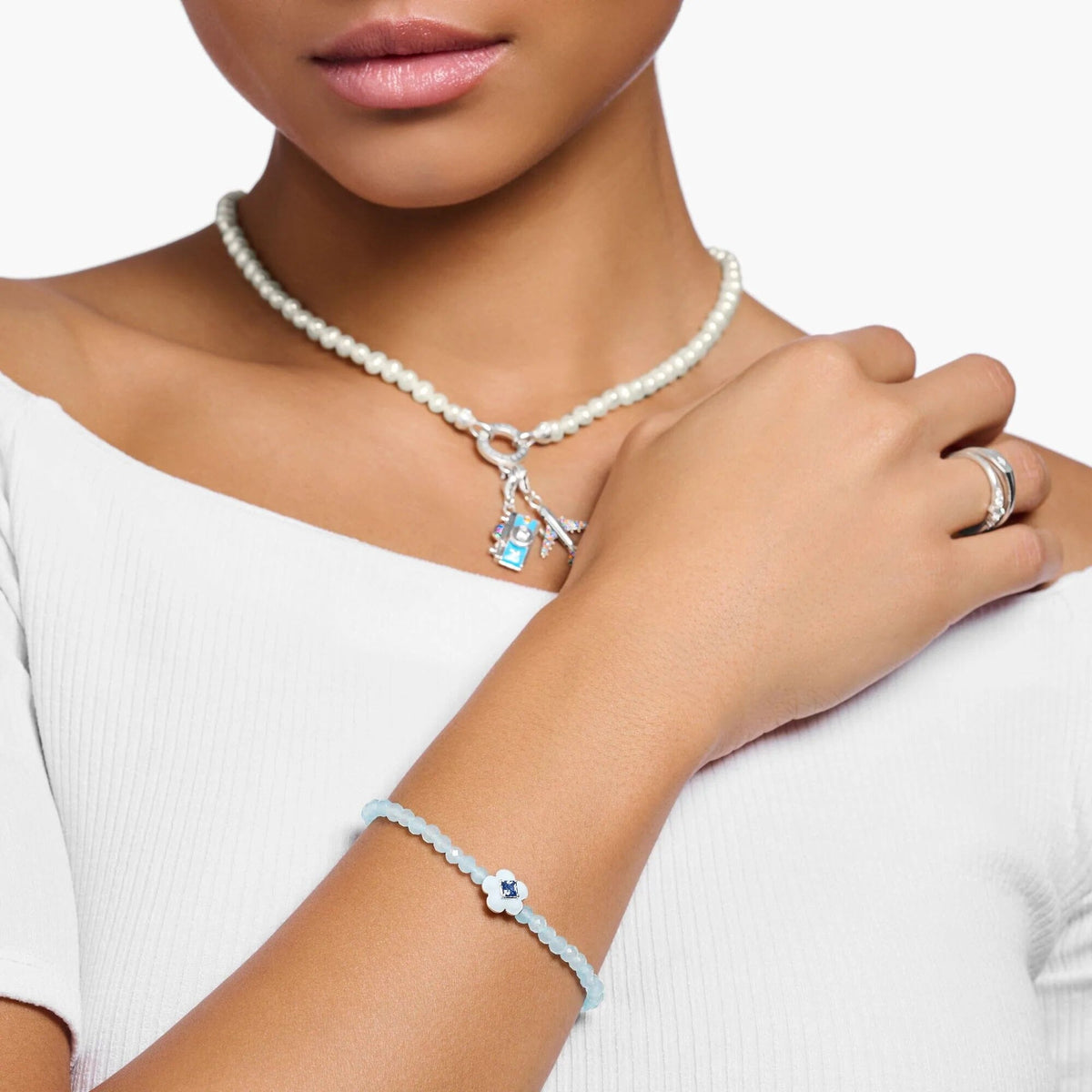 THOMAS SABO Jade Bead Flower Blue Stone Bracelet Bracelets Thomas Sabo 