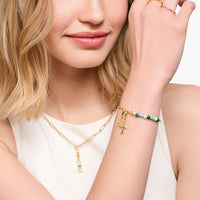THOMAS SABO Member Charm Bracelet with Pearls, Malachite and Charmista Disc Gold Plated Bracelets THOMAS SABO Charmista 