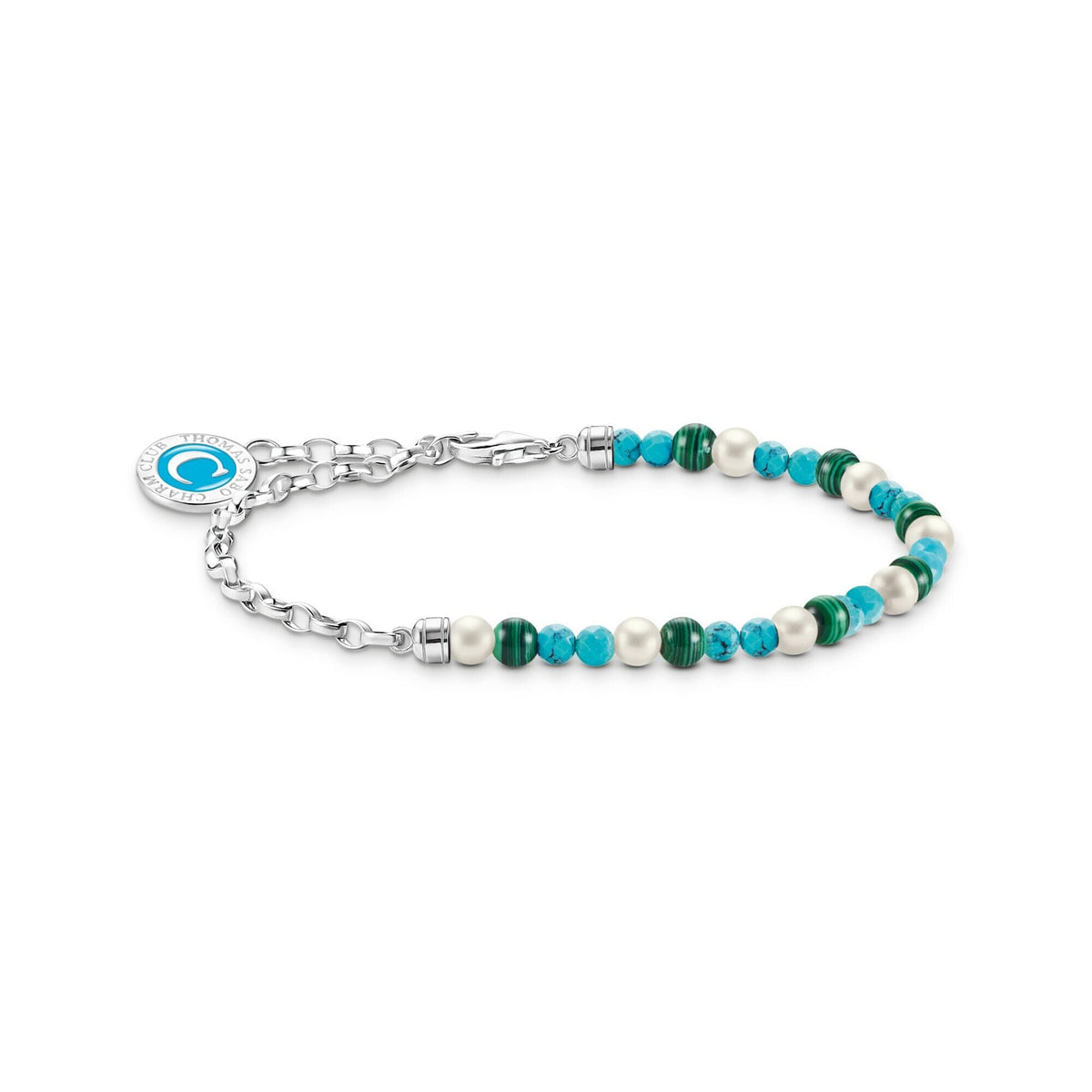 THOMAS SABO Member Charm Bracelet with Pearls, Malachite and Charmista Disc Silver Bracelets THOMAS SABO Charmista 