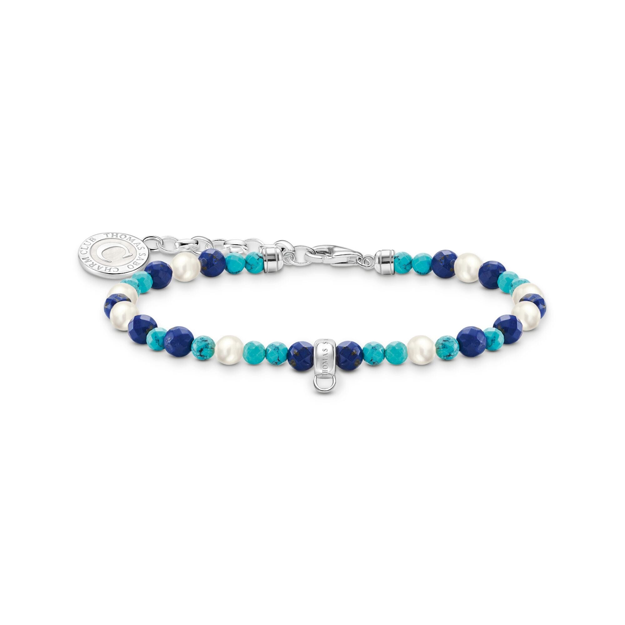 THOMAS SABO Member Charm Bracelet with White Pearls & Blue Beads Bracelets THOMAS SABO Charmista 