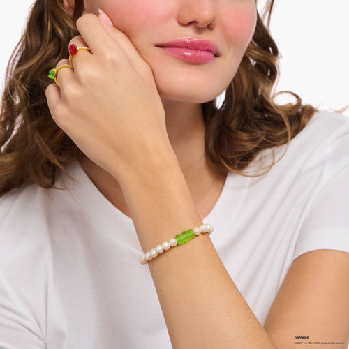 THOMAS SABO Pearl bracelet with green goldbears Bracelets THOMAS SABO 