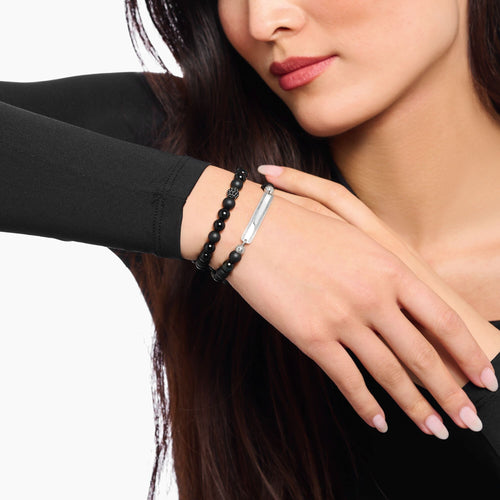 THOMAS SABO Engraved bracelet with obsidian beads Bracelets Thomas Sabo 