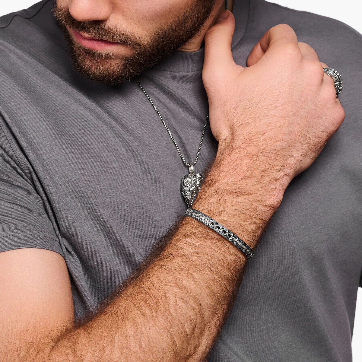 THOMAS SABO Bangle Crocodile Shell with Stones Silver Blackened Bangles Thomas Sabo 