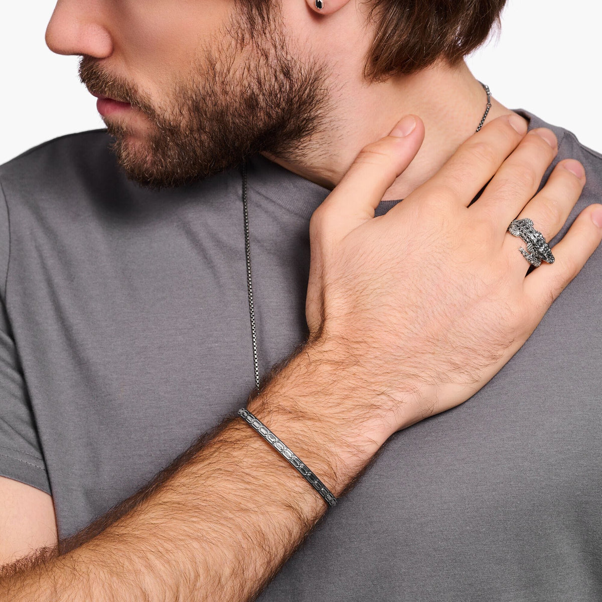 THOMAS SABO Bangle Narrow Crocodile Shell Silver Blackened Bangles Thomas Sabo 