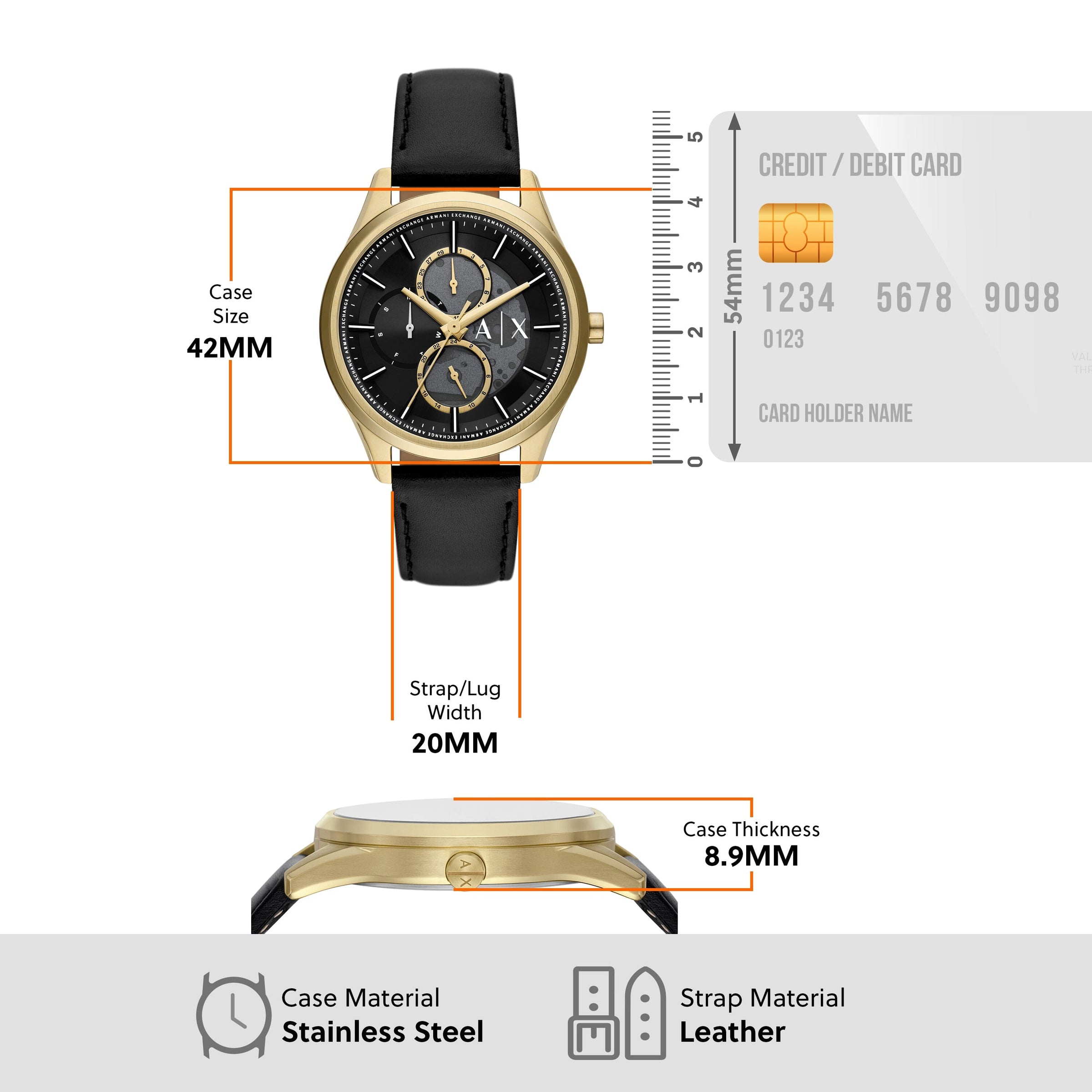 Armani Exchange Multifunction Black Leather Watch AX1876 Watches Armani Exchange 