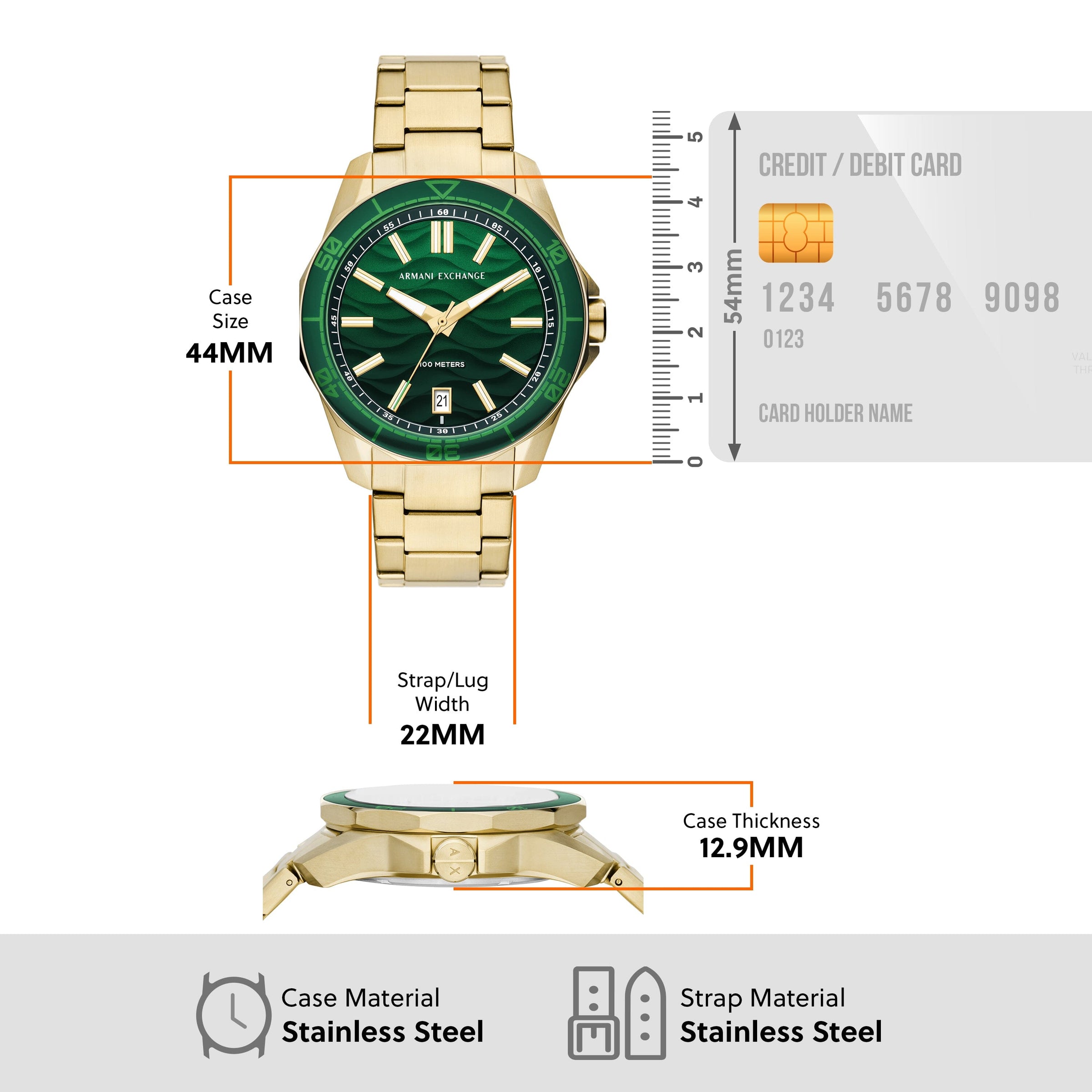 Armani Exchange Three-Hand Date Gold-Tone Stainless Steel Watch AX1951 Watches Armani Exchange 