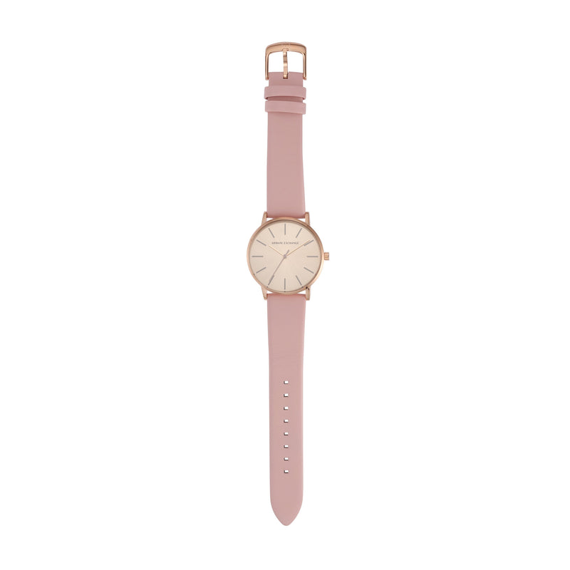 Armani Exchange Three-Hand Pink Leather Watch and Bracelet Set AX7150SET Watches Armani Exchange 