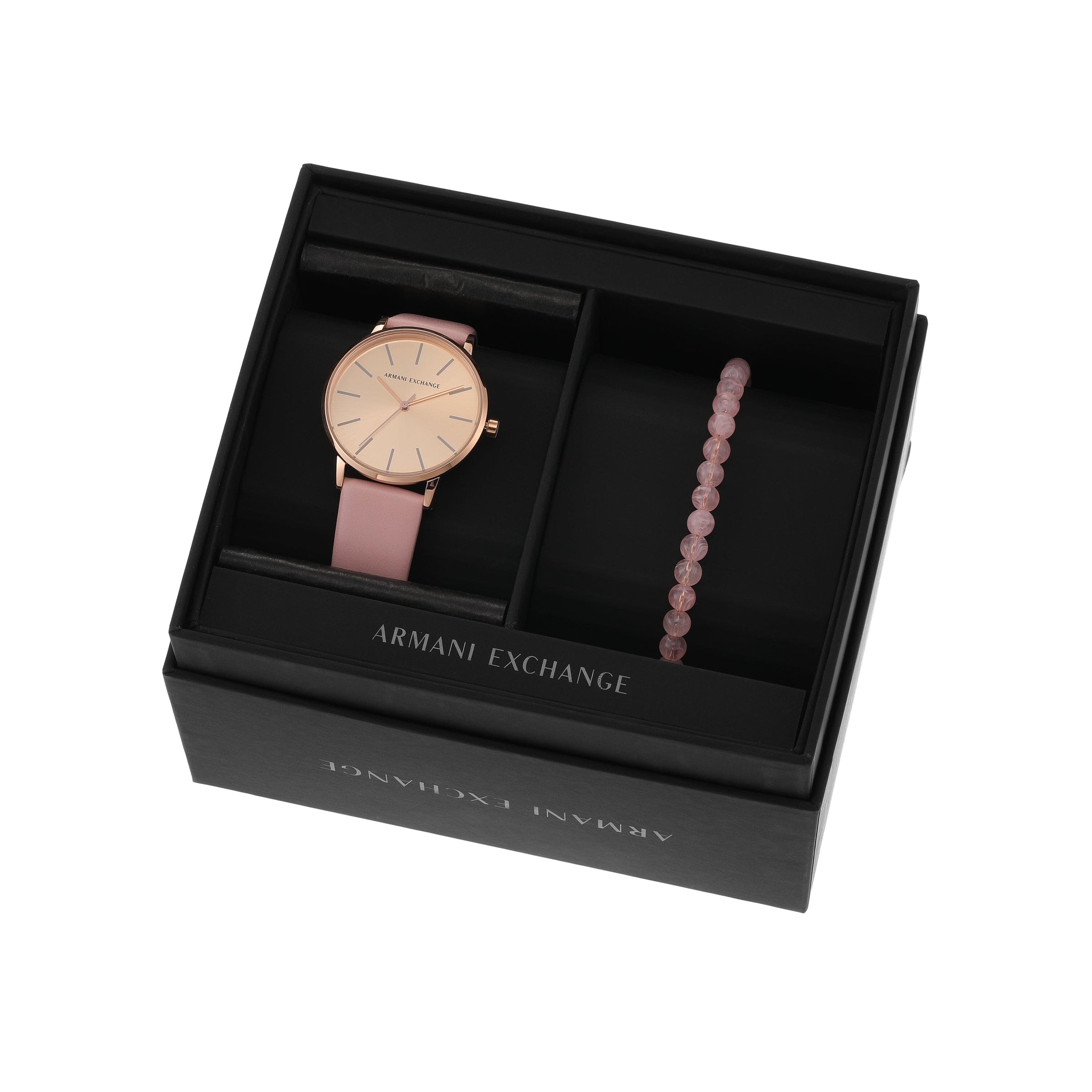 Armani Exchange Three-Hand Pink Leather Watch and Bracelet Set AX7150SET Watches Armani Exchange 
