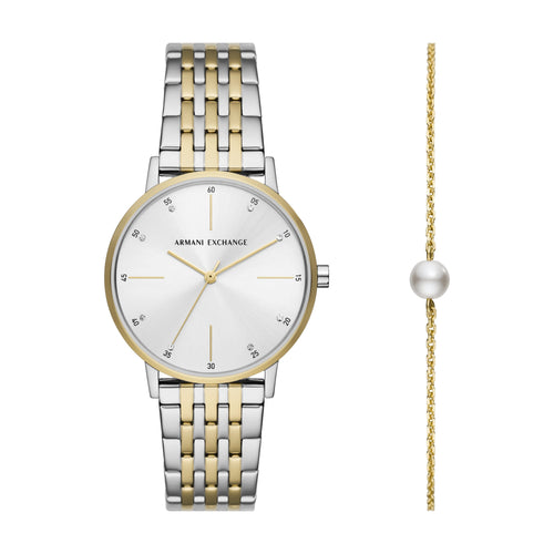 Armani Exchange Three-Hand Two-Tone Stainless Steel Watch and Bracelet Set AX7156SET Watches Armani Exchange 