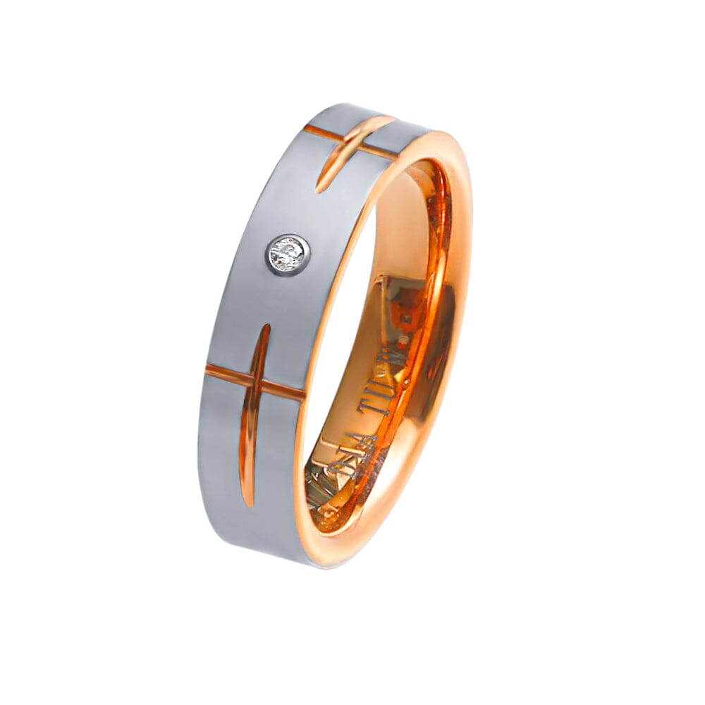 Stanton Made For Men Rose Coloured Cross Ring with 0.03ct of Laboratory Grown Diamonds in Tungsten Rings Bevilles 